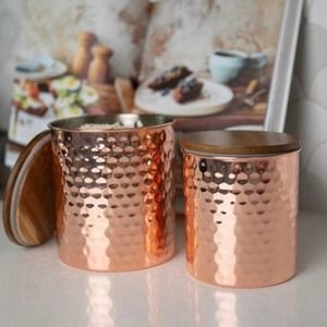 Uncommon James Hammered Copper Canisters Large